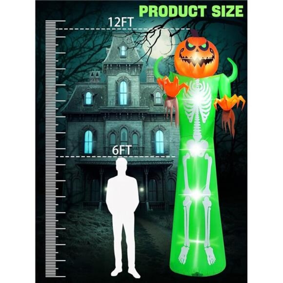 12FT Halloween Inflatable with LED Light, Giant Pumpkin Halloween - Picture 2 of 8